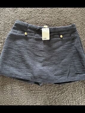 H&M Navy Textured Mini Skirt with Gold Buttons